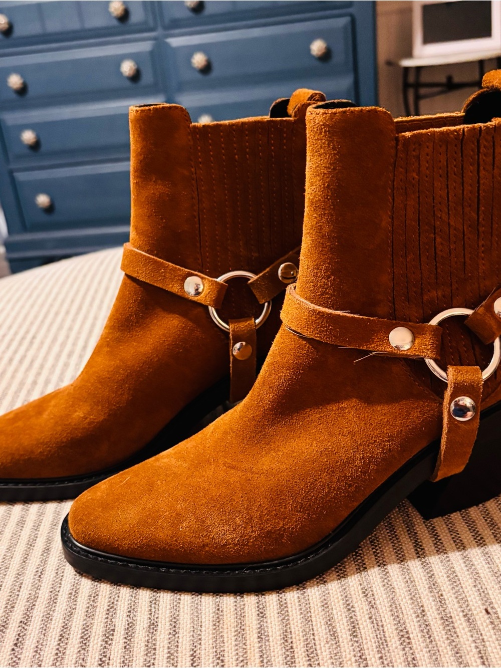 Rebecca Minkoff Suede Ankle Booties in Cognac